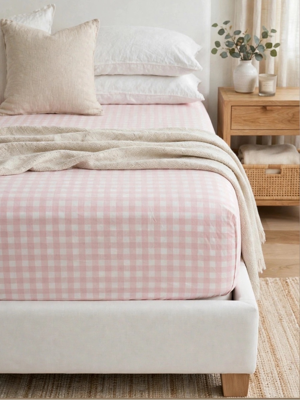 Pottery Barn Kids || Pink Check Gingham 100% Organic Cotton Fitted Sheet Full